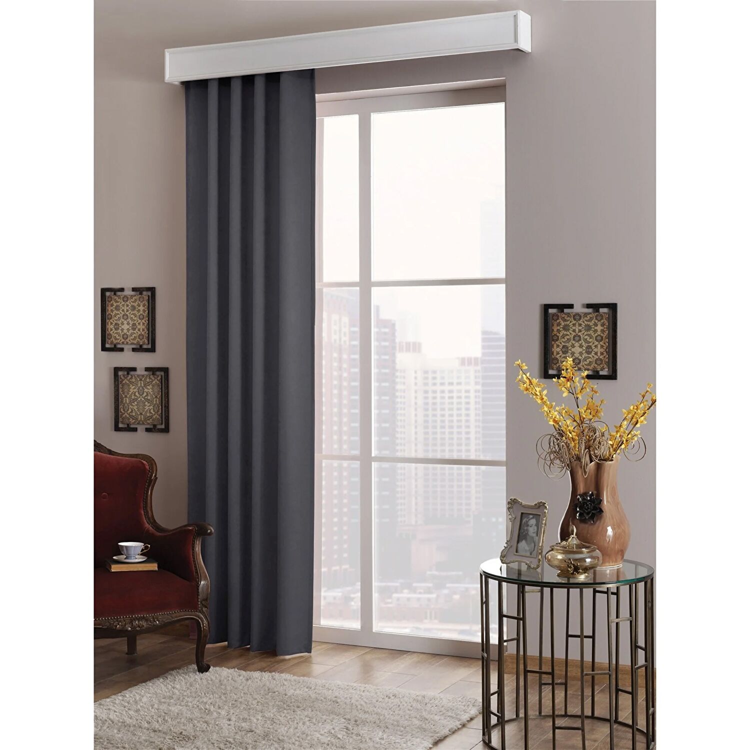 Taç Karartma Hazır Fon Perde Koyu Gri 250X265 cm