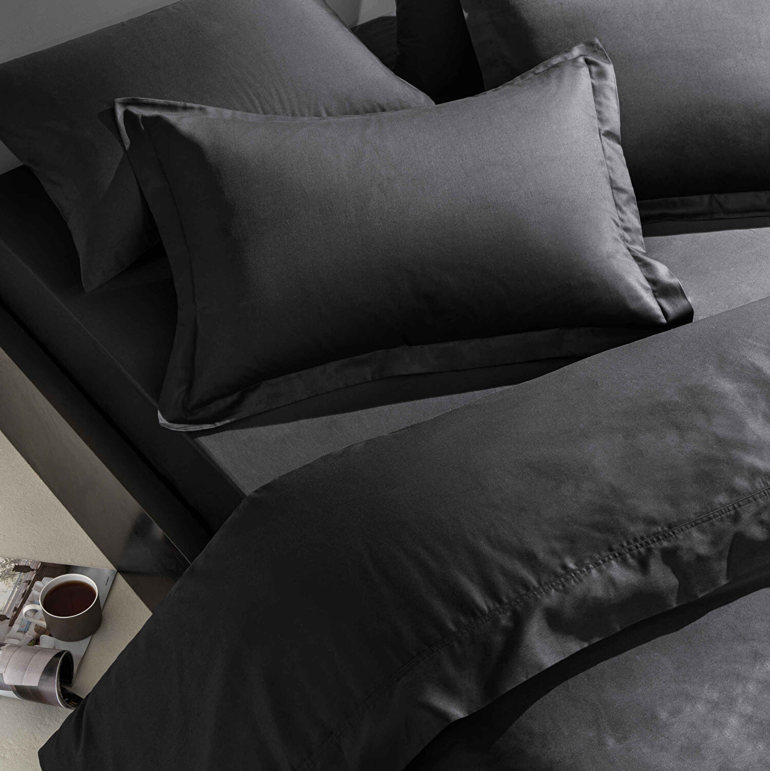 Linens Mix&Match Pamuk Saten Çift Kişilik Lastikli Çarşaf Siyah
