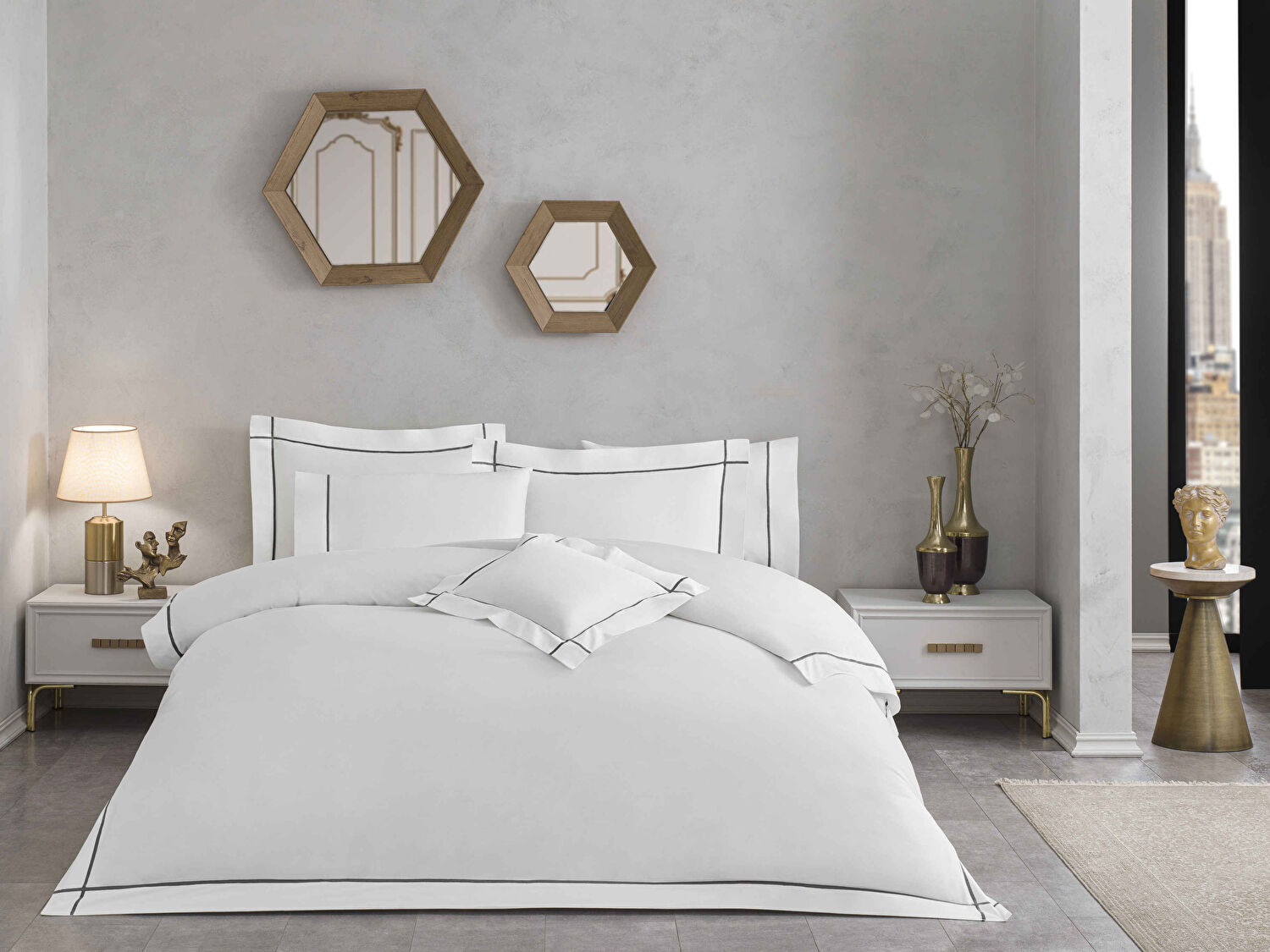 Valeron Mono Saten Çift Kişilik Nevresim Takımı Antrasit