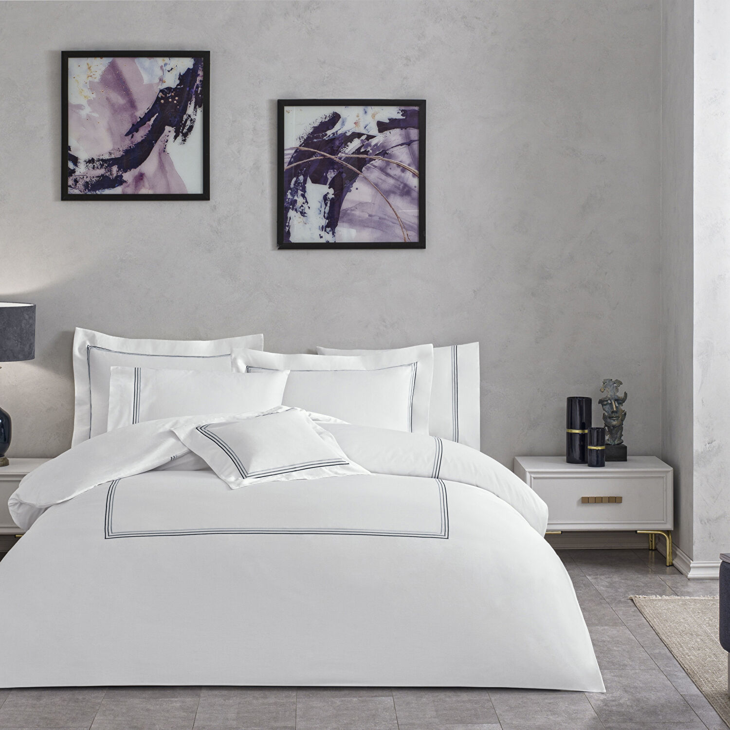 Valeron Trio Saten Çift Kişilik Nevresim Takımı Antrasit