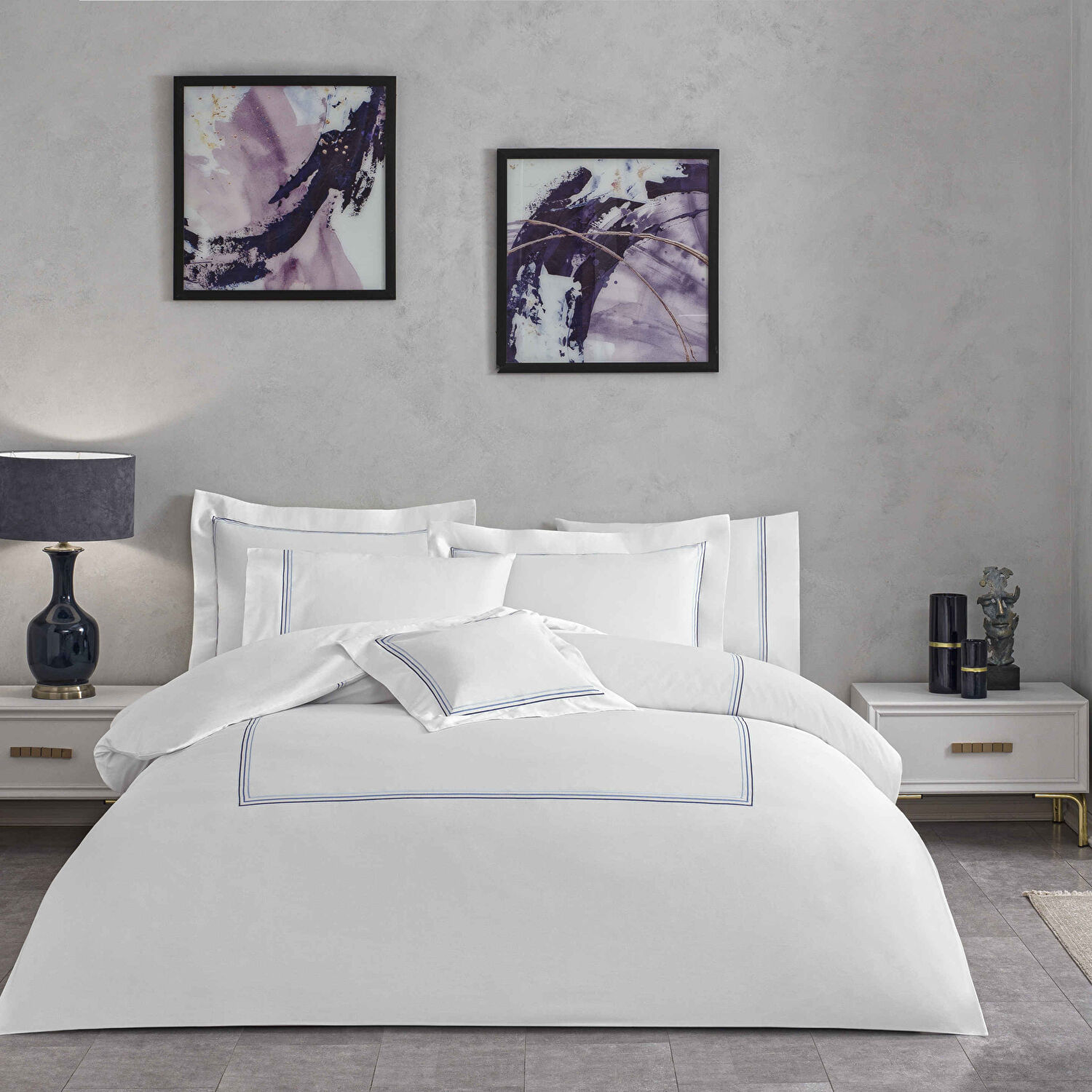 Valeron Trio Saten Çift Kişilik Nevresim Takımı Lacivert