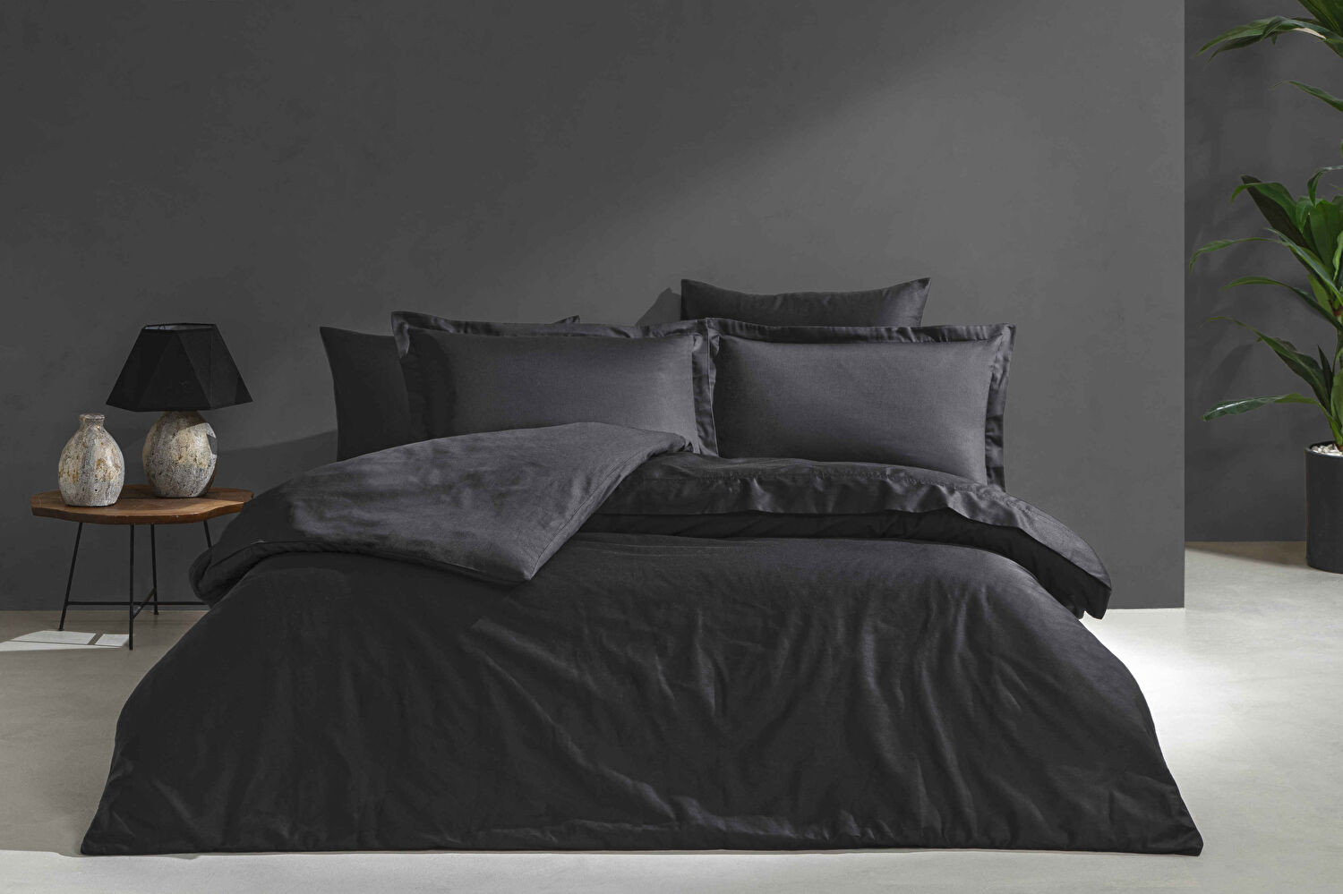 Linens Mix&Match Pamuk Saten Çift Kişilik Nevresim Kılıfı Siyah