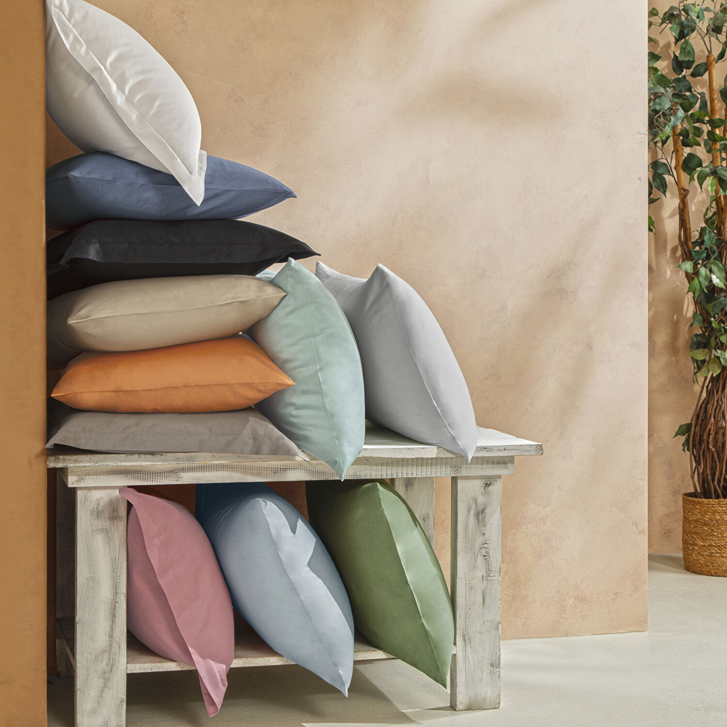 Linens Mix&Match Pamuk Saten Çift Kişilik Nevresim Kılıfı Ekru