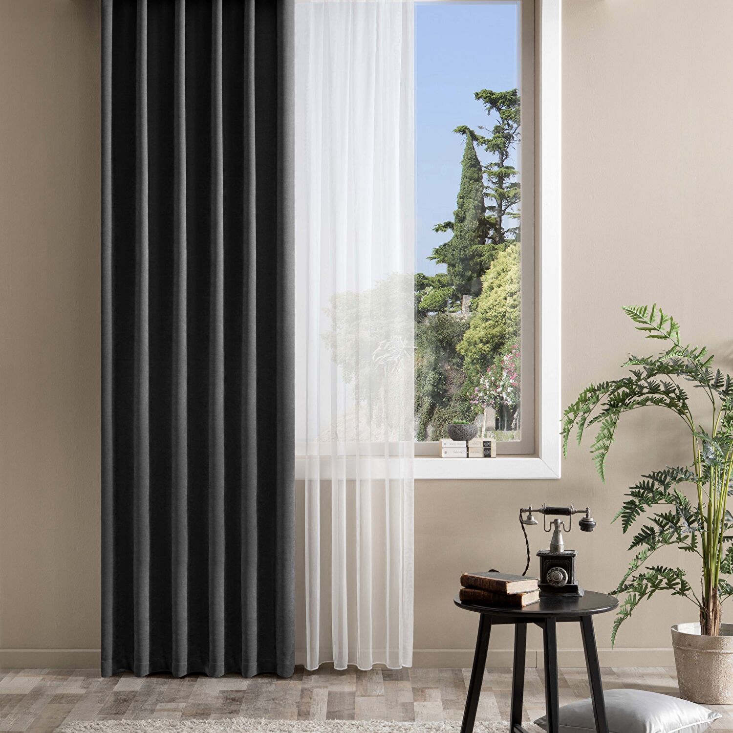 Taç Bright Hazır Fon Perde Antrasit 150x260 cm