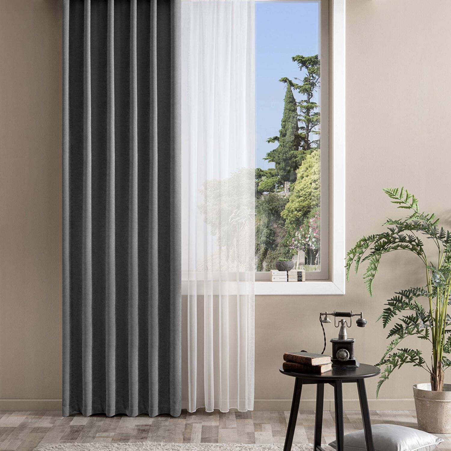 Taç Bright Hazır Fon Perde Antrasit 150x260 cm