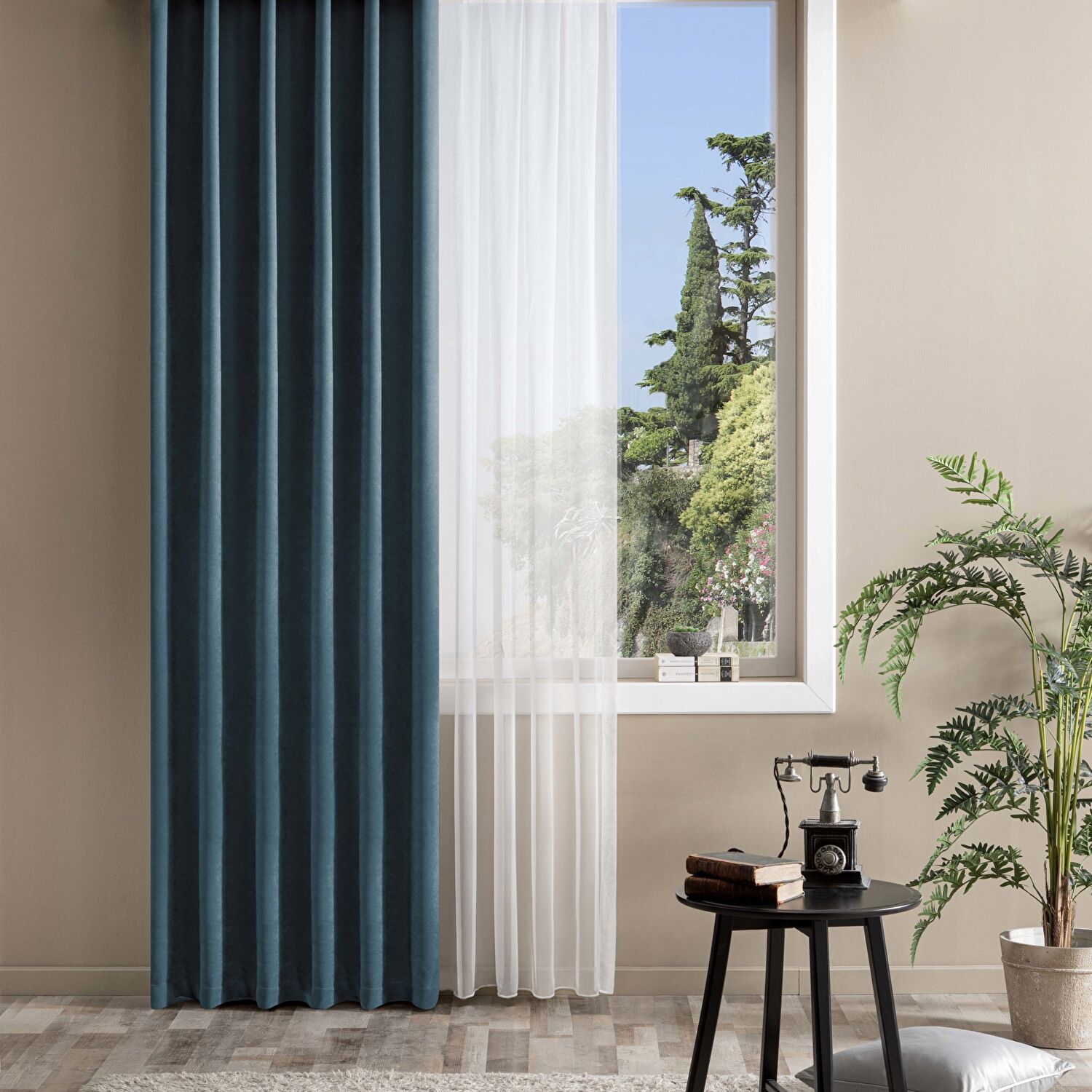 Taç Bright Hazır Fon Perde Petrol 150x260 cm