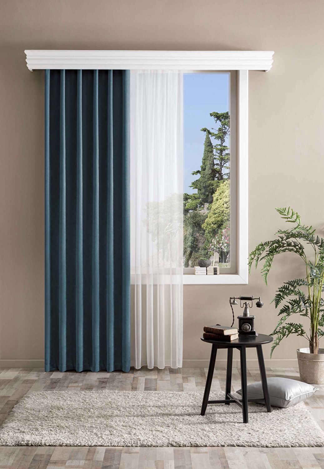 Taç Bright Hazır Fon Perde Petrol 150x260 cm