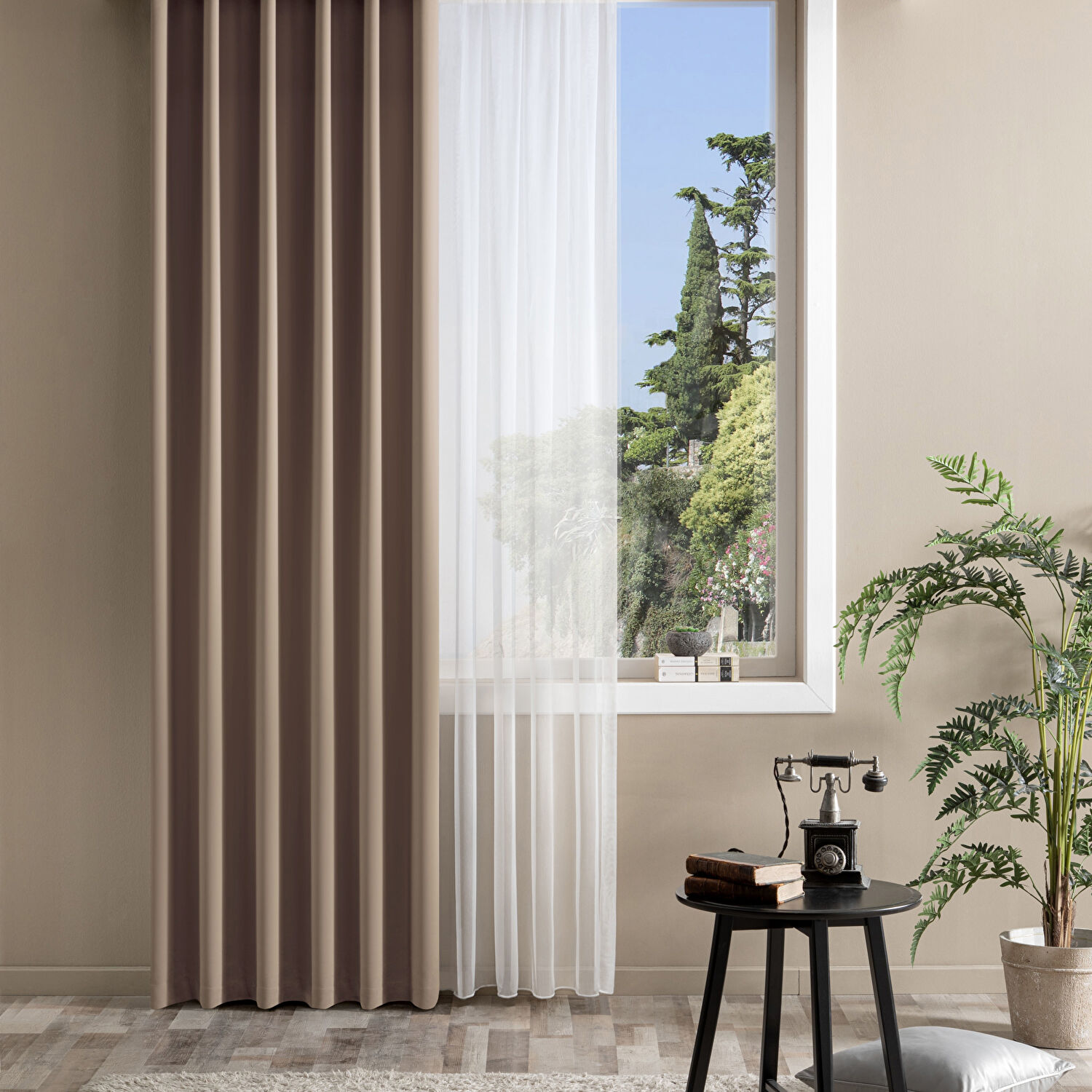 Taç Bright Hazır Fon Perde Bej 150x260 cm