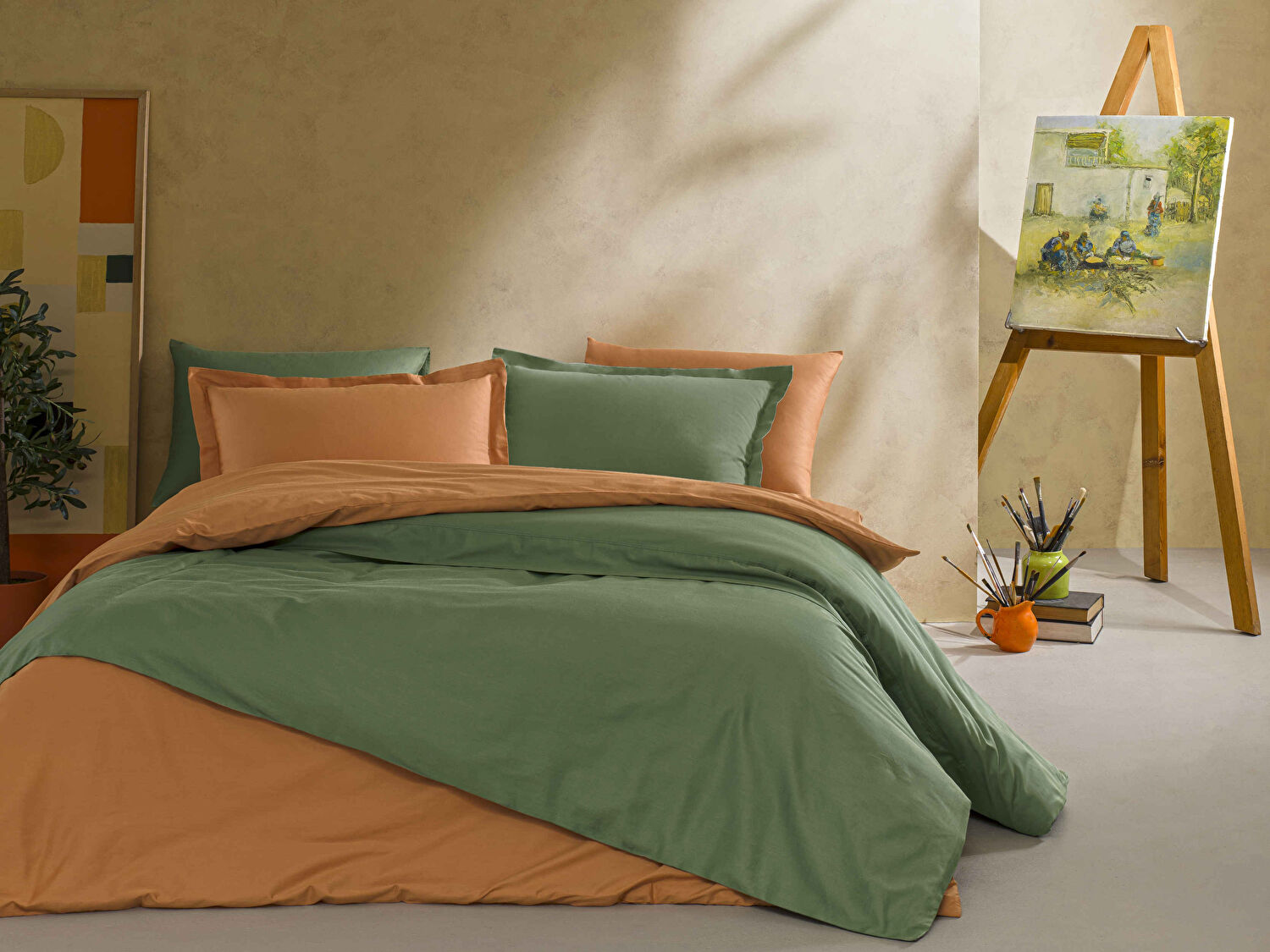 Linens Mix&Match Pamuk Saten 2'li Standart Yastık Kılıfı Seti Koyu Yeşil