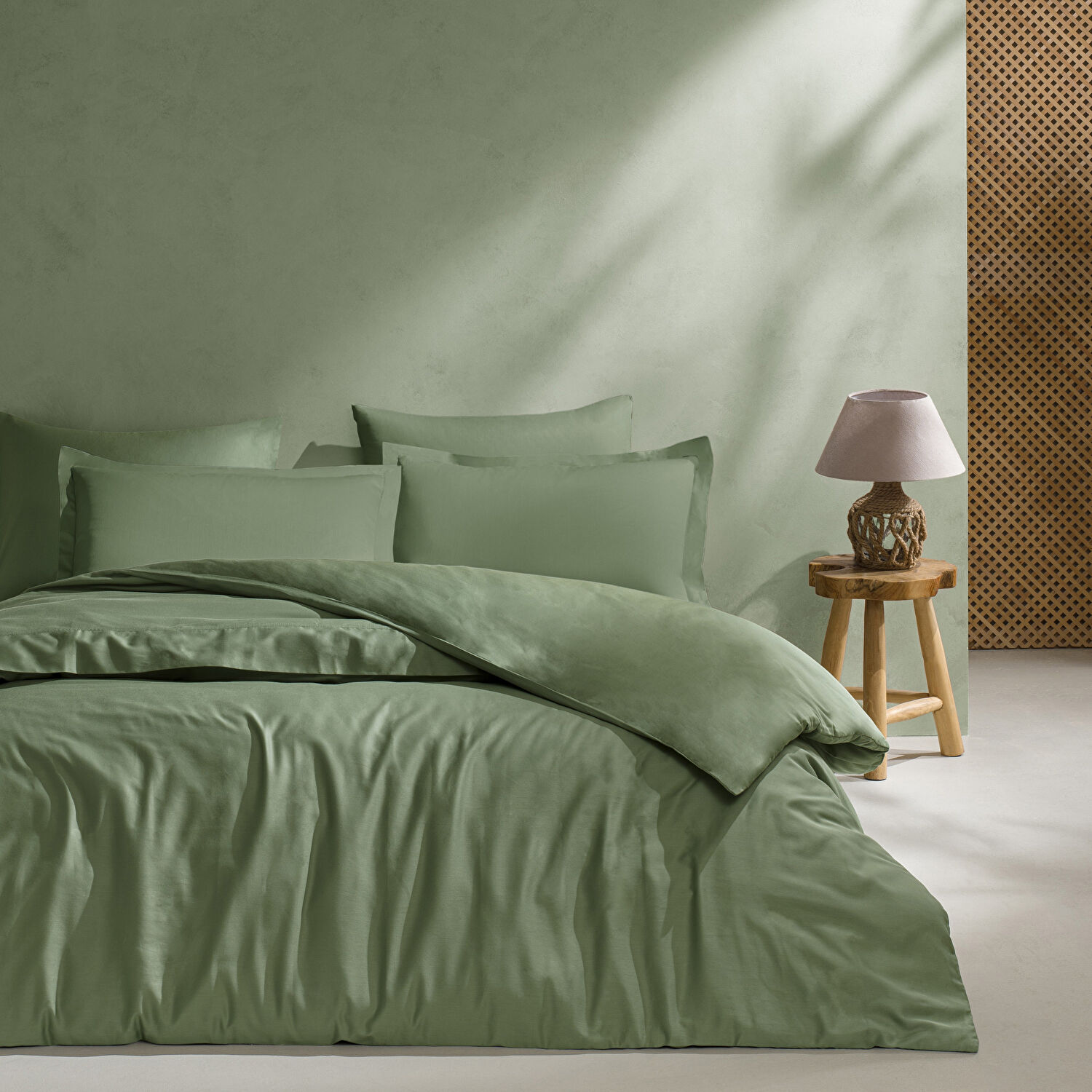 Linens Mix&Match Pamuk King Size Saten Nevresim Kılıfı Koyu Yeşil