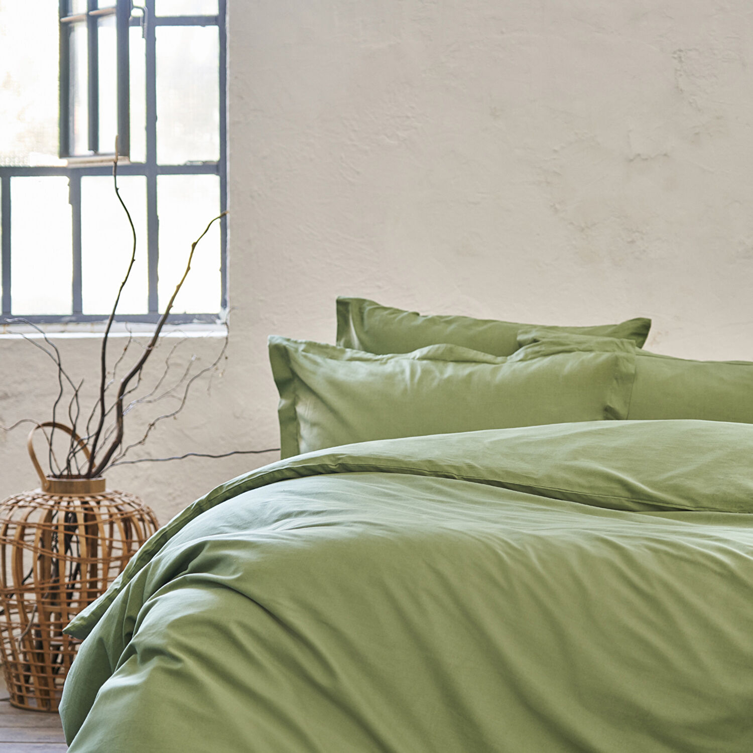 Linens Mix&Match Pamuk King Size Saten Nevresim Kılıfı Koyu Yeşil