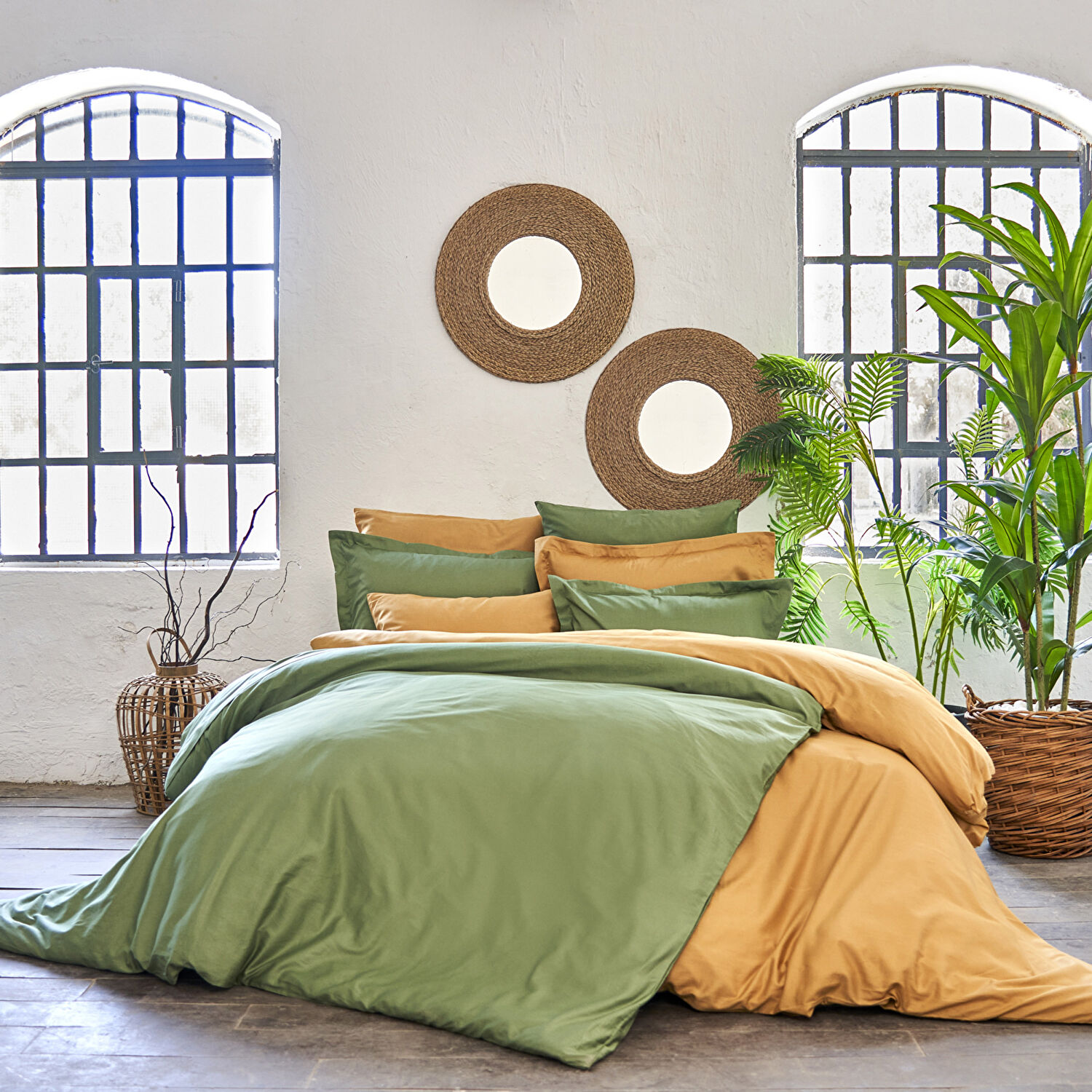 Linens Mix&Match Pamuk King Size Saten Nevresim Kılıfı Koyu Yeşil