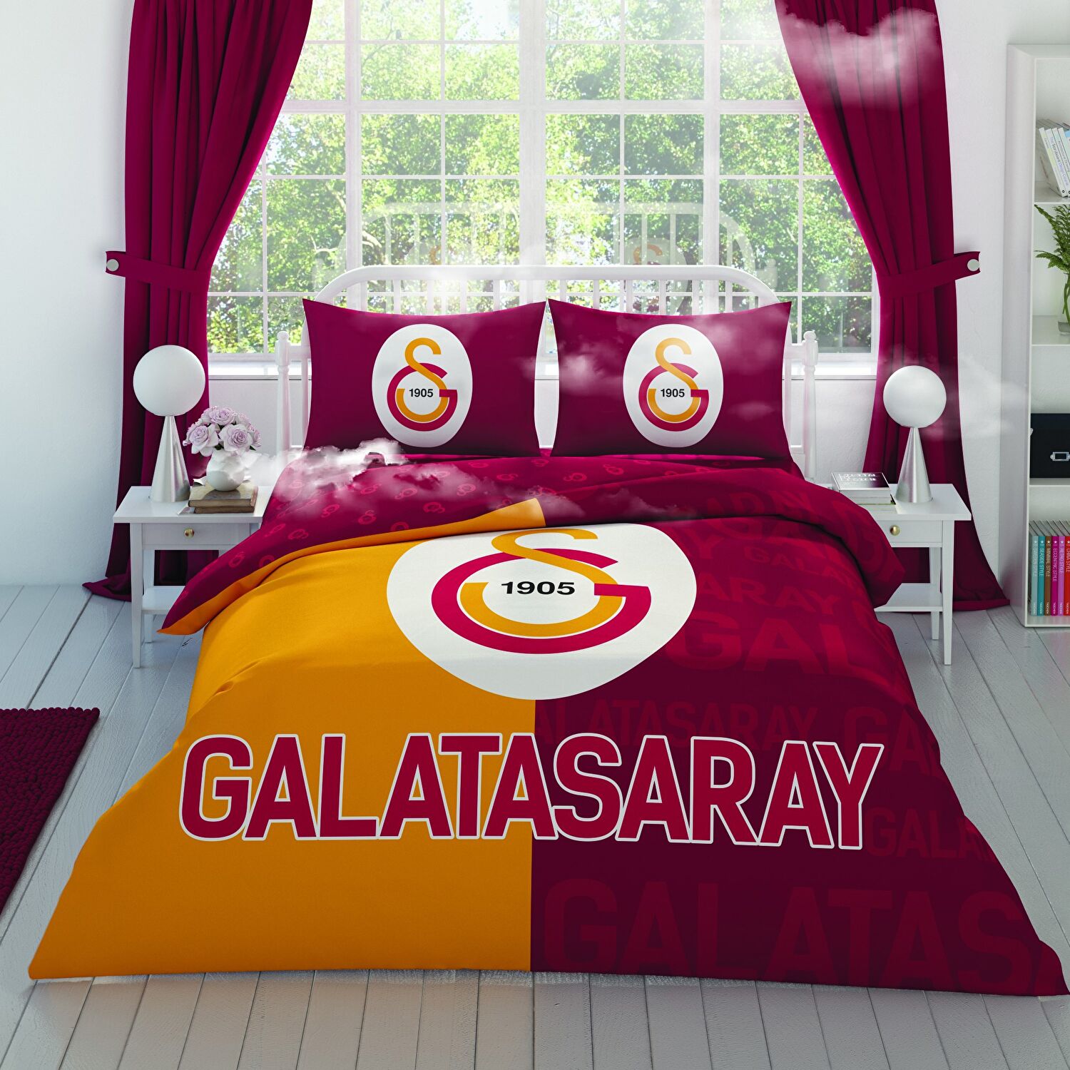 Taç Lisanslı Gs Parçalı Logo Pamuk Çift Kişilik Nevresim Takımı