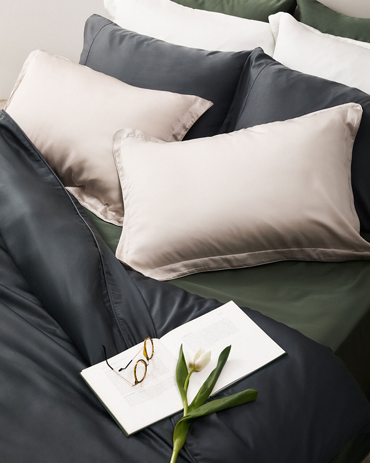 Linens Tencel 2'li Volanlı Yastık Kılıfı Antrasit
