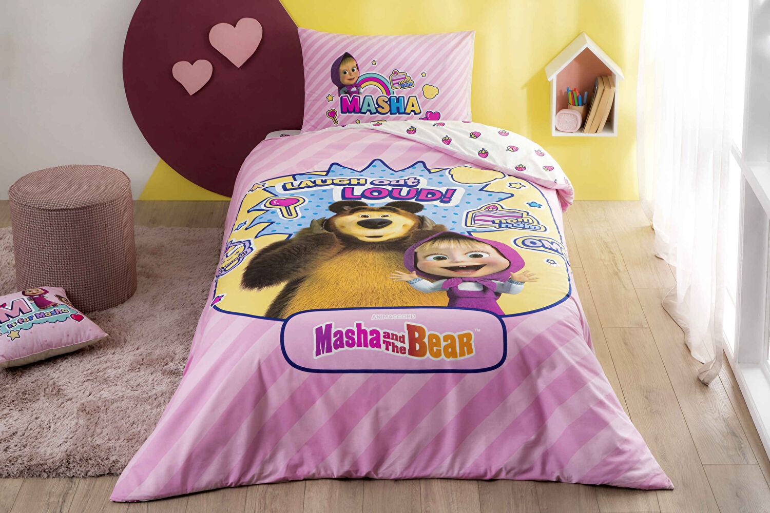 Taç Lisanslı Masha & The Bear Super Cute Pamuk Tek Kişilik Nevresim Takımı