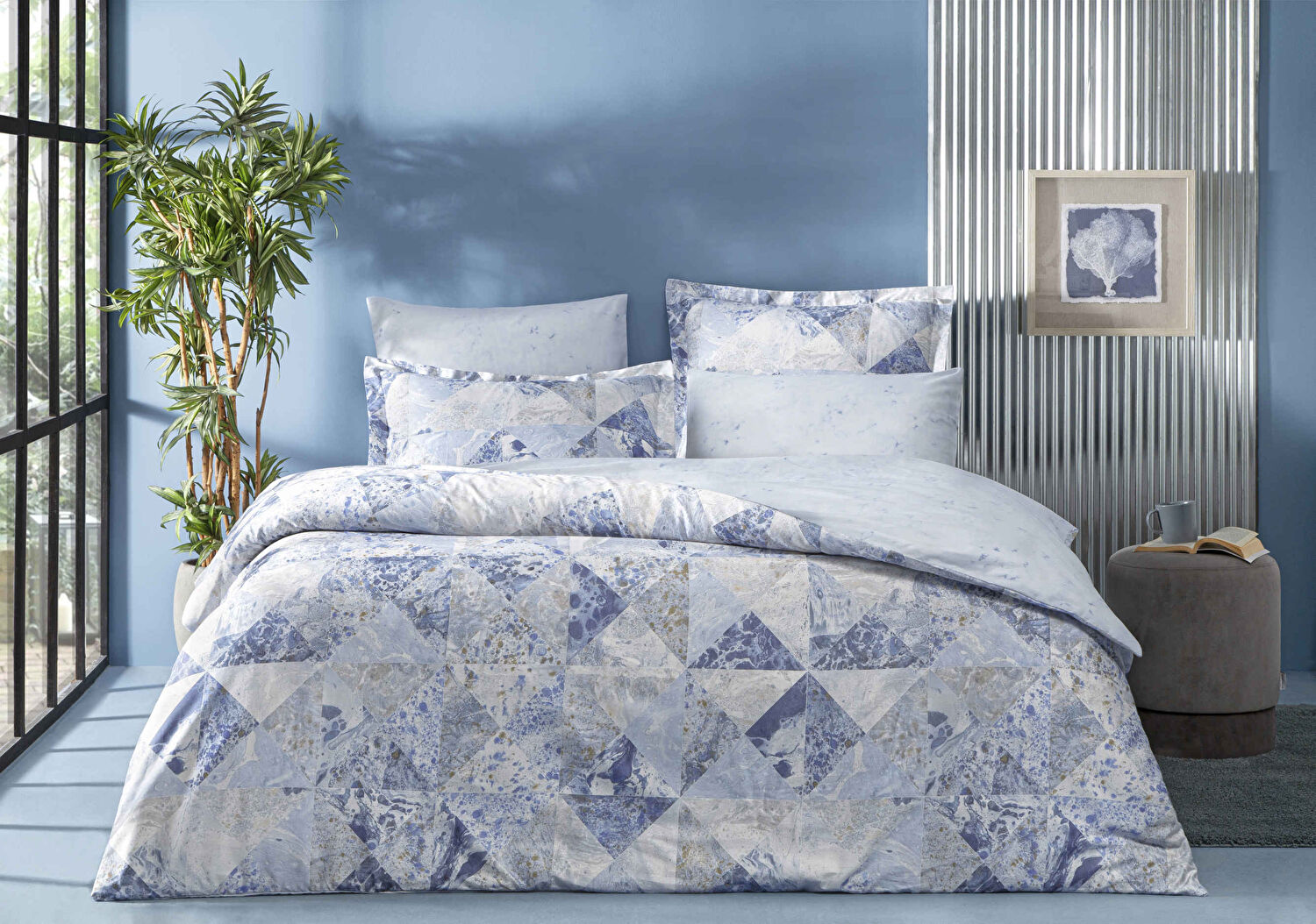 Linens Elation Pamuk Saten King Nevresim Takımı Mavi