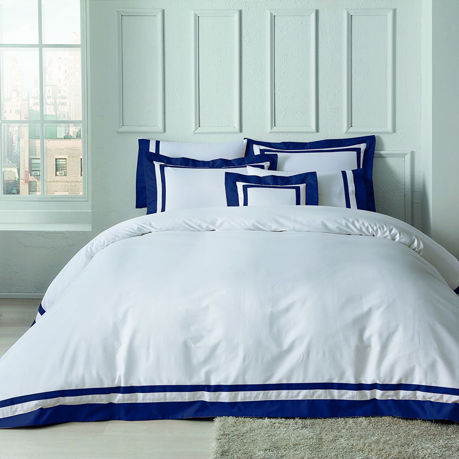 Valeron Nouveau Saten King Nevresim Takımı Lacivert