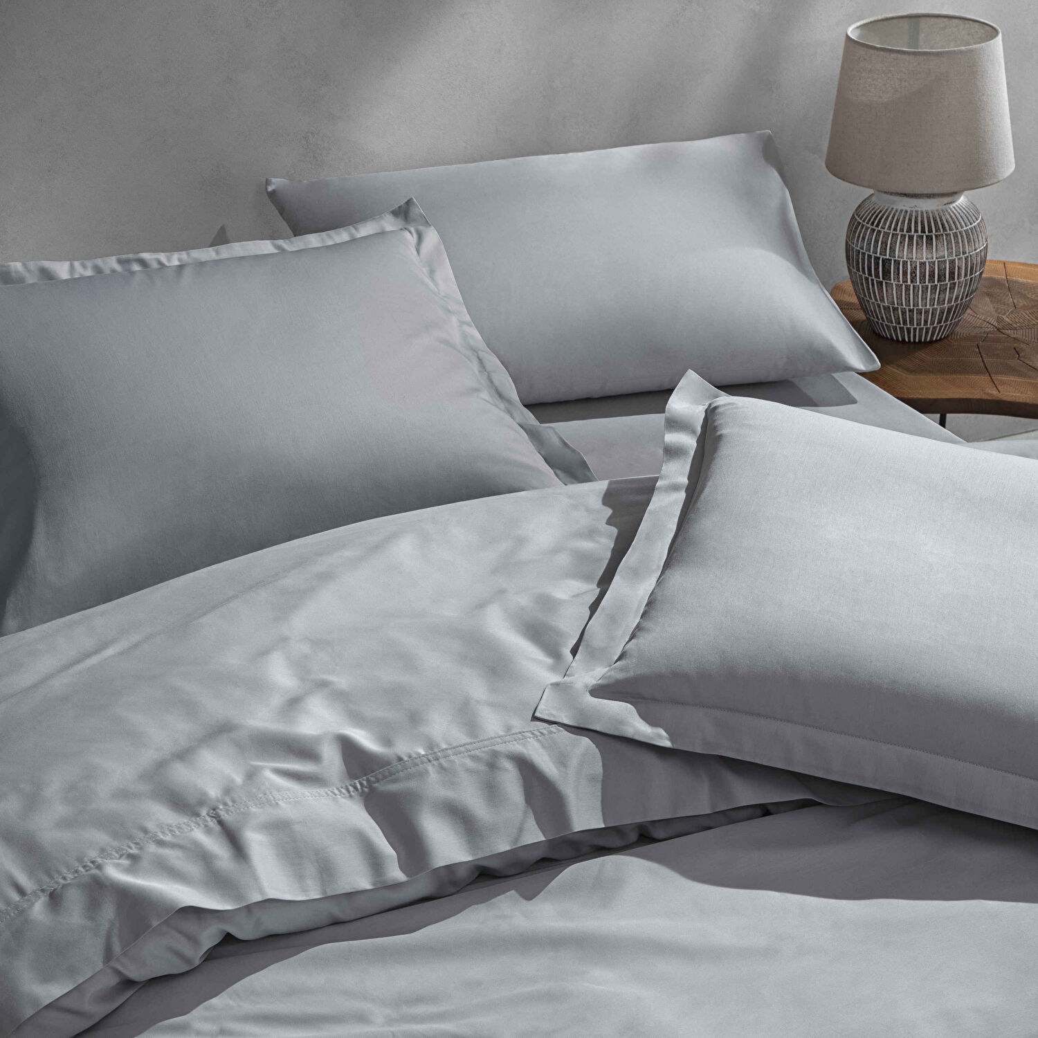 Linens Mix&Match Pamuk Saten 2'li Volanlı Yastık Kılıfı Seti Gri