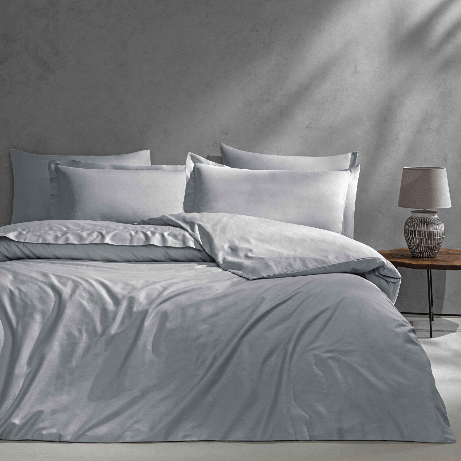 Linens Mix&Match Pamuk Saten 2'li Volanlı Yastık Kılıfı Seti Gri