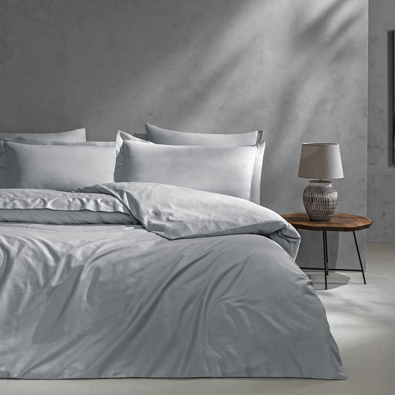 Linens Mix&Match Pamuk Saten Çift Kişilik Saten Nevresim Kılıfı Gri