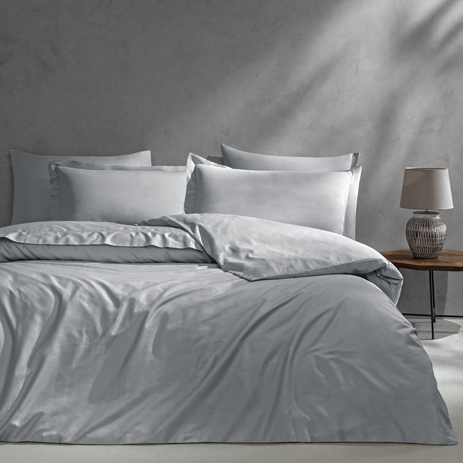 Linens Mix&Match Pamuk Saten Çift Kişilik Saten Nevresim Kılıfı Gri