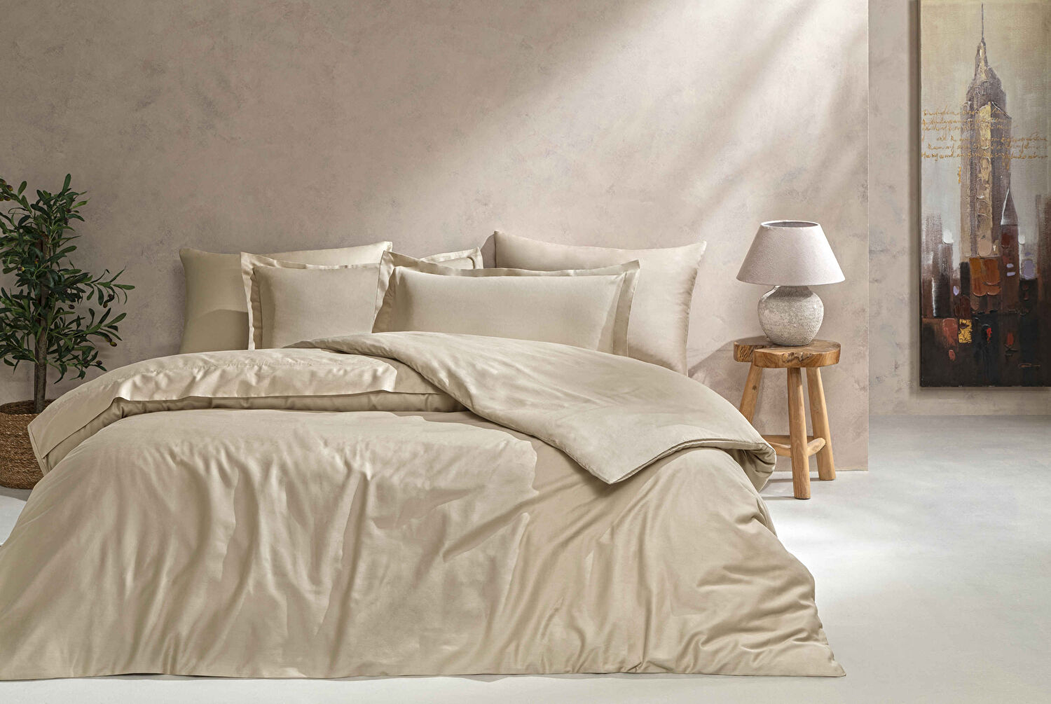 Linens Mix&Match Pamuk Saten 2'li Volanlı Yastık Kılıfı Seti Camel