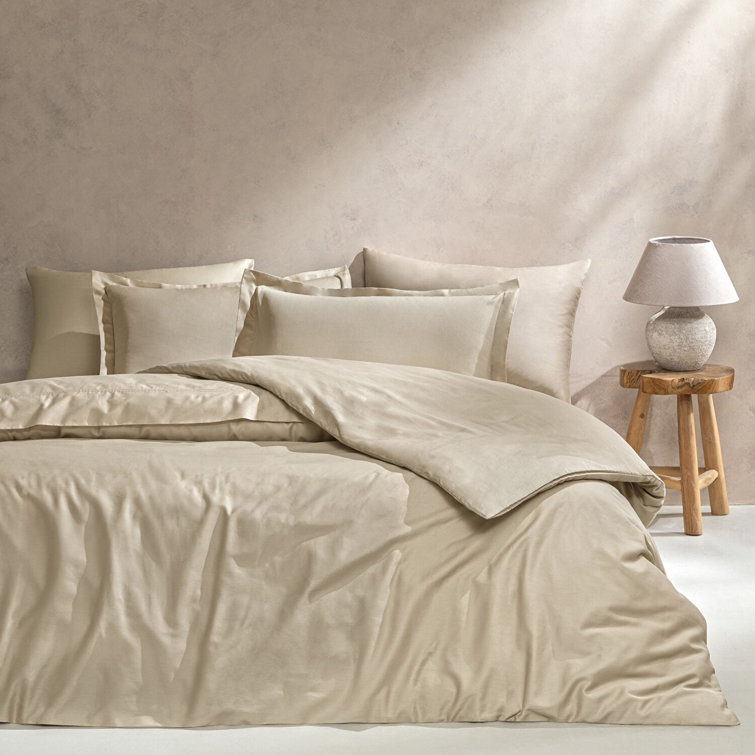 Linens Mix&Match Pamuk Çift Kişilik Saten Nevresim Kılıfı Camel
