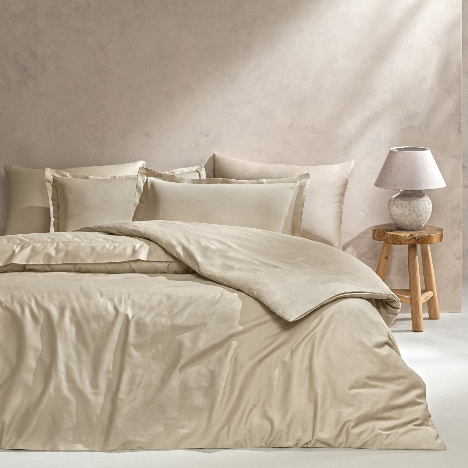 Linens Mix&Match Pamuk Çift Kişilik Saten Nevresim Kılıfı Camel