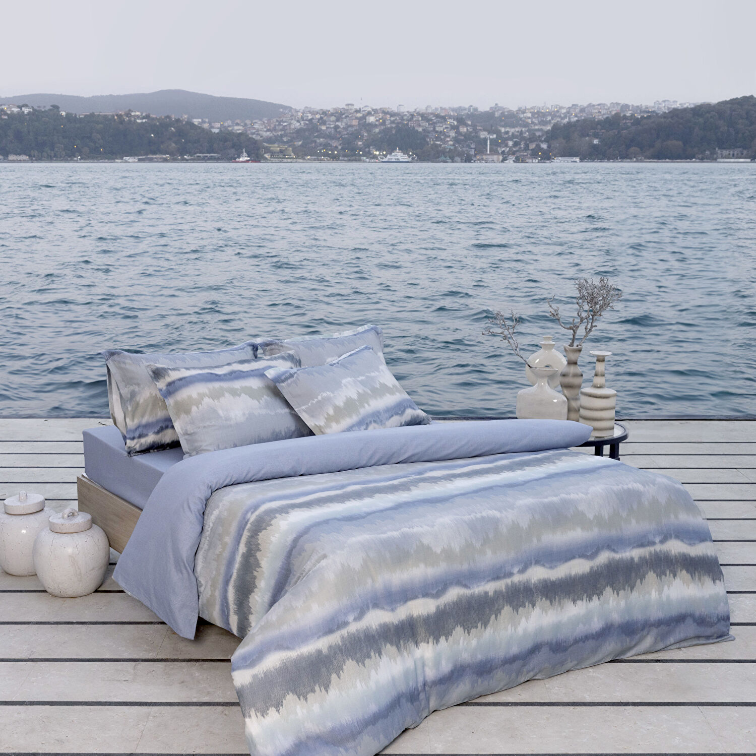 Linens Allday Rıtsan Pamuk Saten King Nevresim Takımı Mavi