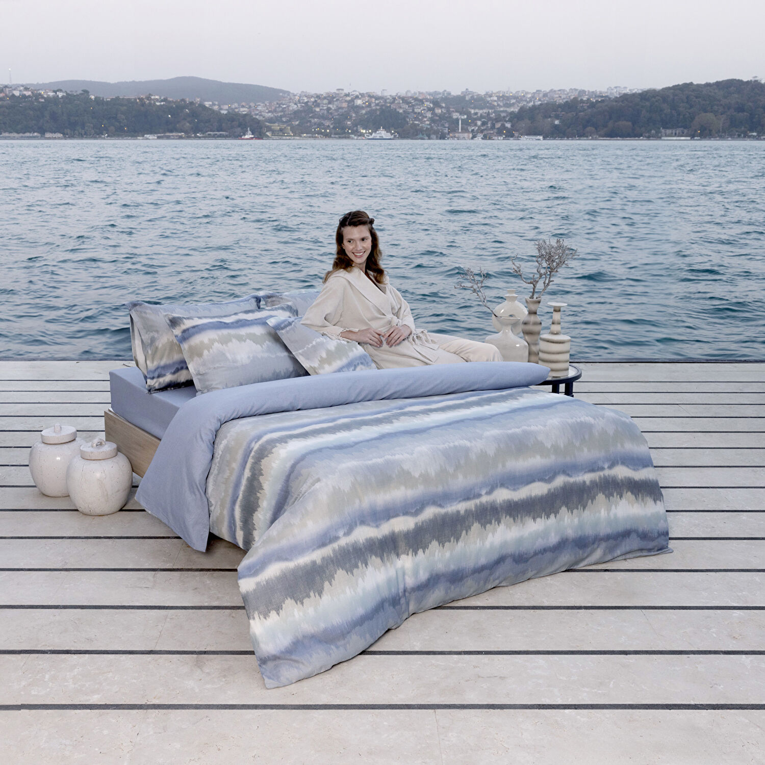 Linens Allday Rıtsan Pamuk Saten King Nevresim Takımı Mavi