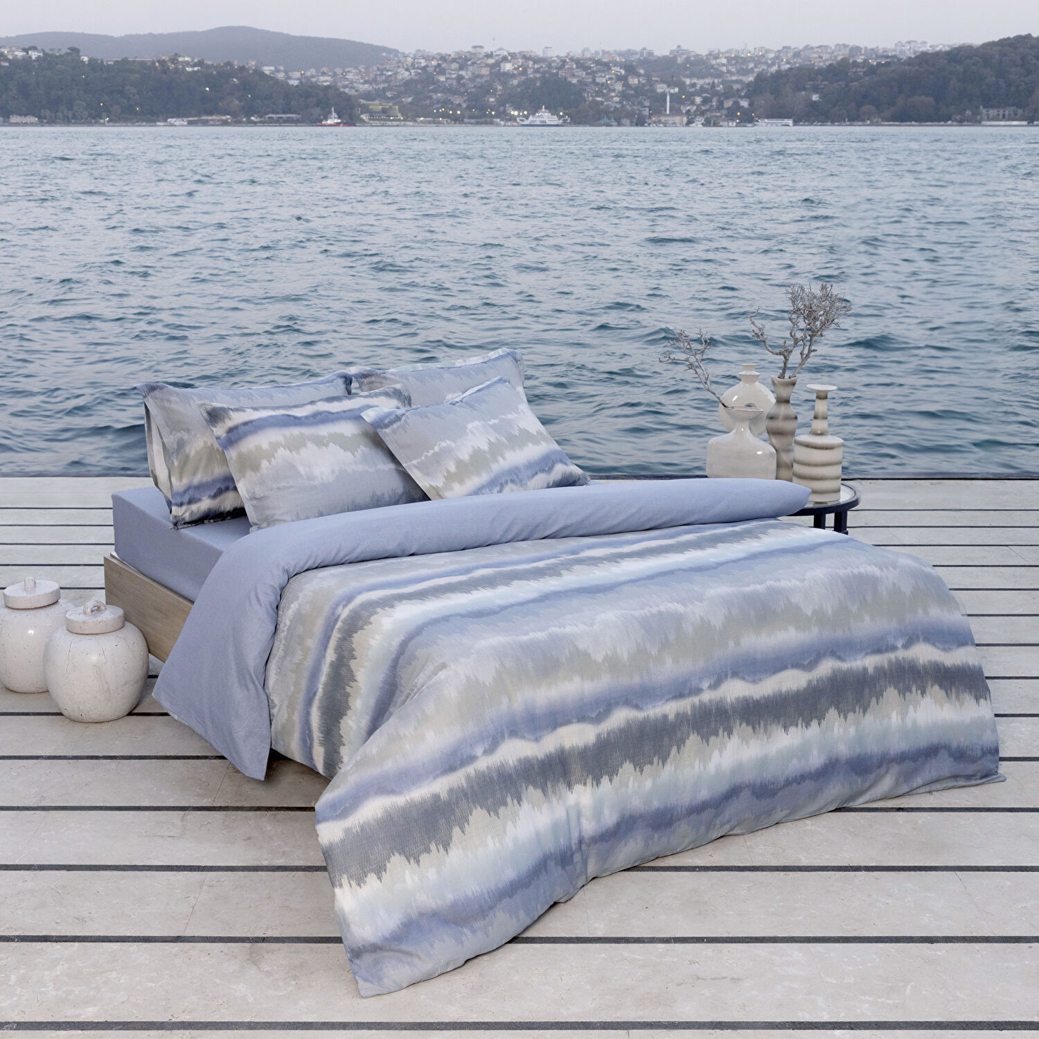 Linens Allday Rıtsan Pamuk Saten King Nevresim Takımı Mavi