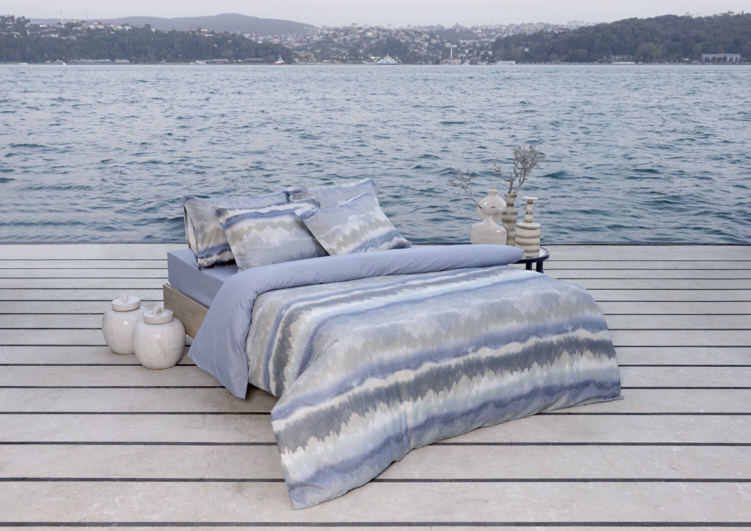 Linens Allday Rıtsan Pamuk Saten Çift Kişilik Nevresim Takımı Mavi
