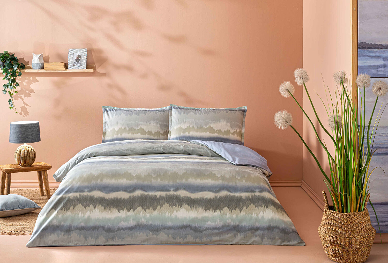 Linens Allday Rıtsan Pamuk Saten Çift Kişilik Nevresim Takımı Mavi