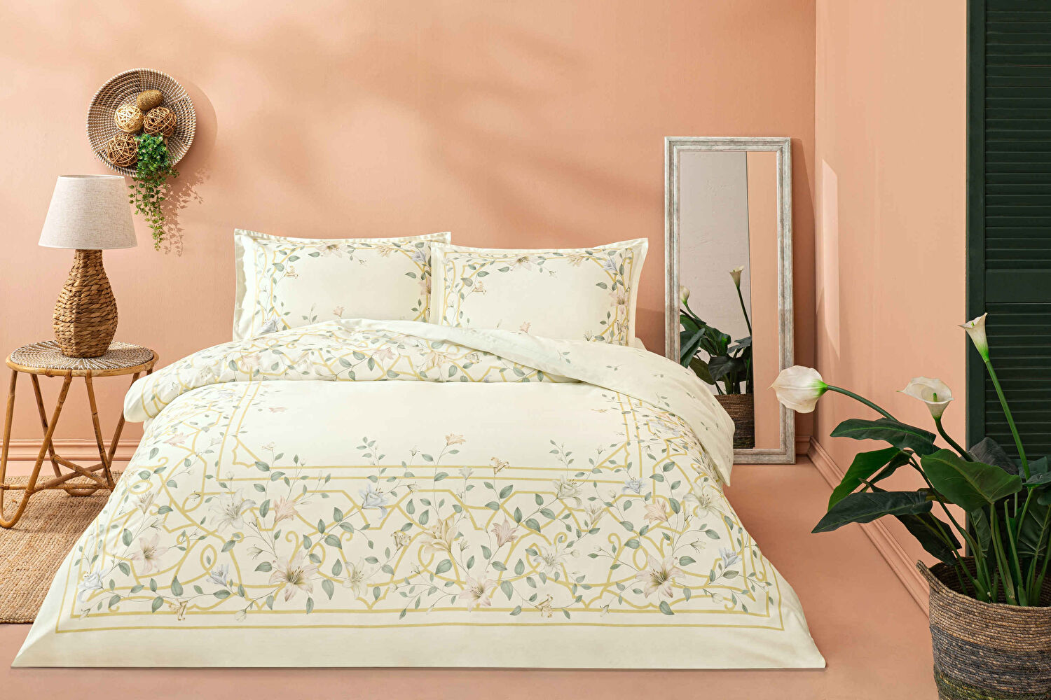 Linens Allday Lukıs Pamuk Saten Çift Kişilik Nevresim Takımı Ekru