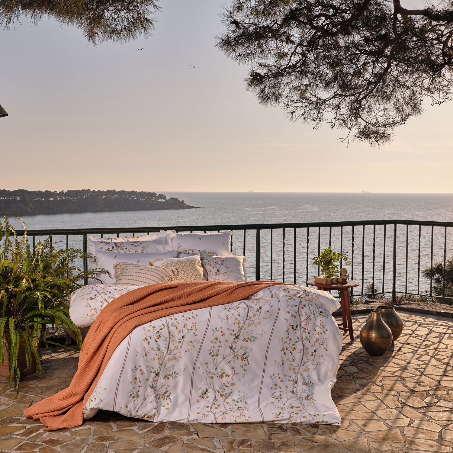 Linens Kamquat Pamuk Saten Çift Kişilik Nevresim Takımı Turuncu