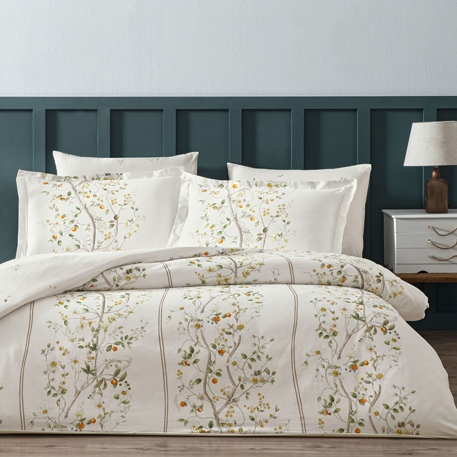 Linens Kamquat Pamuk Saten Çift Kişilik Nevresim Takımı Turuncu