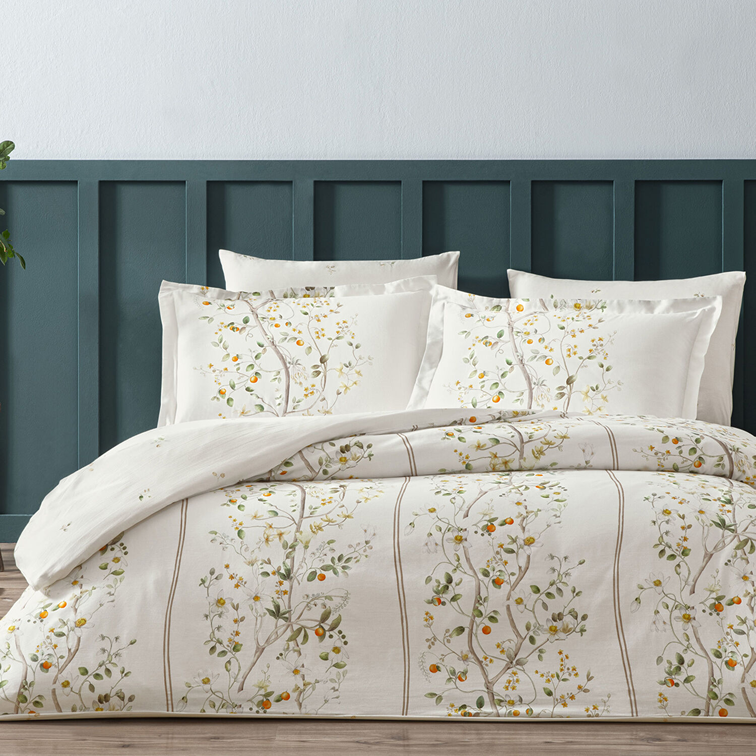 Linens Kamquat Pamuk Saten Çift Kişilik Nevresim Takımı Turuncu