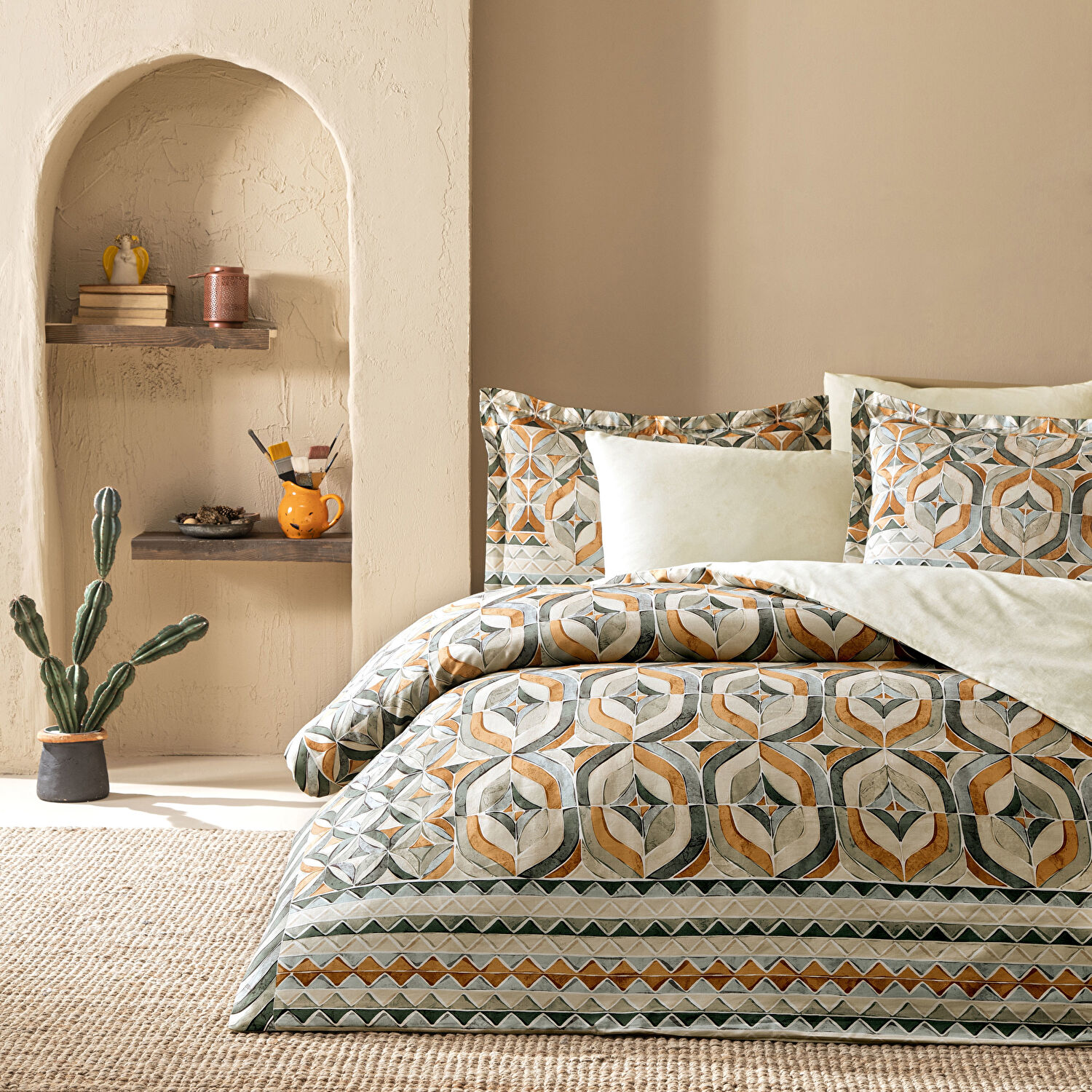 Linens Fresnel Pamuk Saten King Nevresim Takımı Turuncu