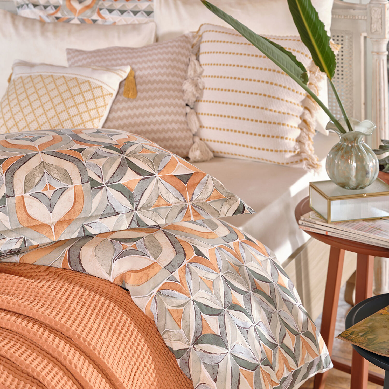 Linens Fresnel Pamuk Saten King Nevresim Takımı Turuncu