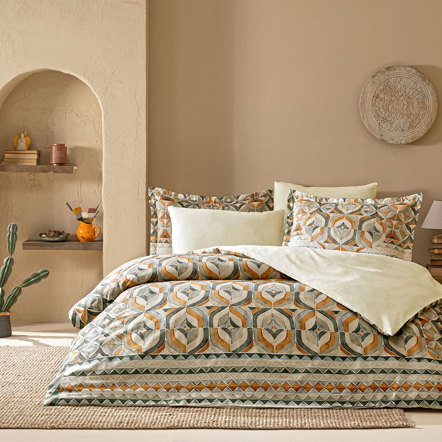 Linens Fresnel Pamuk Saten King Nevresim Takımı Turuncu