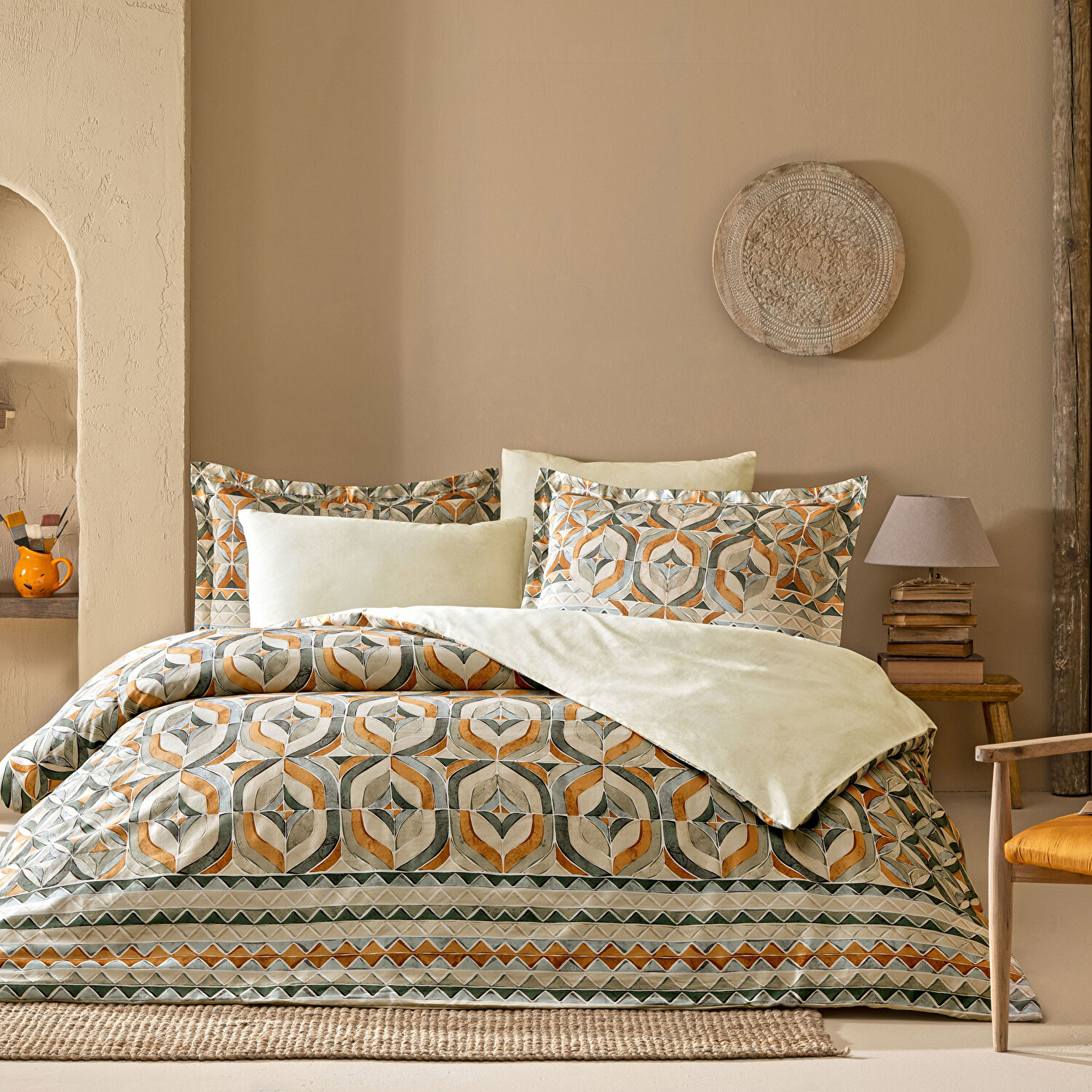 Linens Fresnel Pamuk Saten King Nevresim Takımı Turuncu