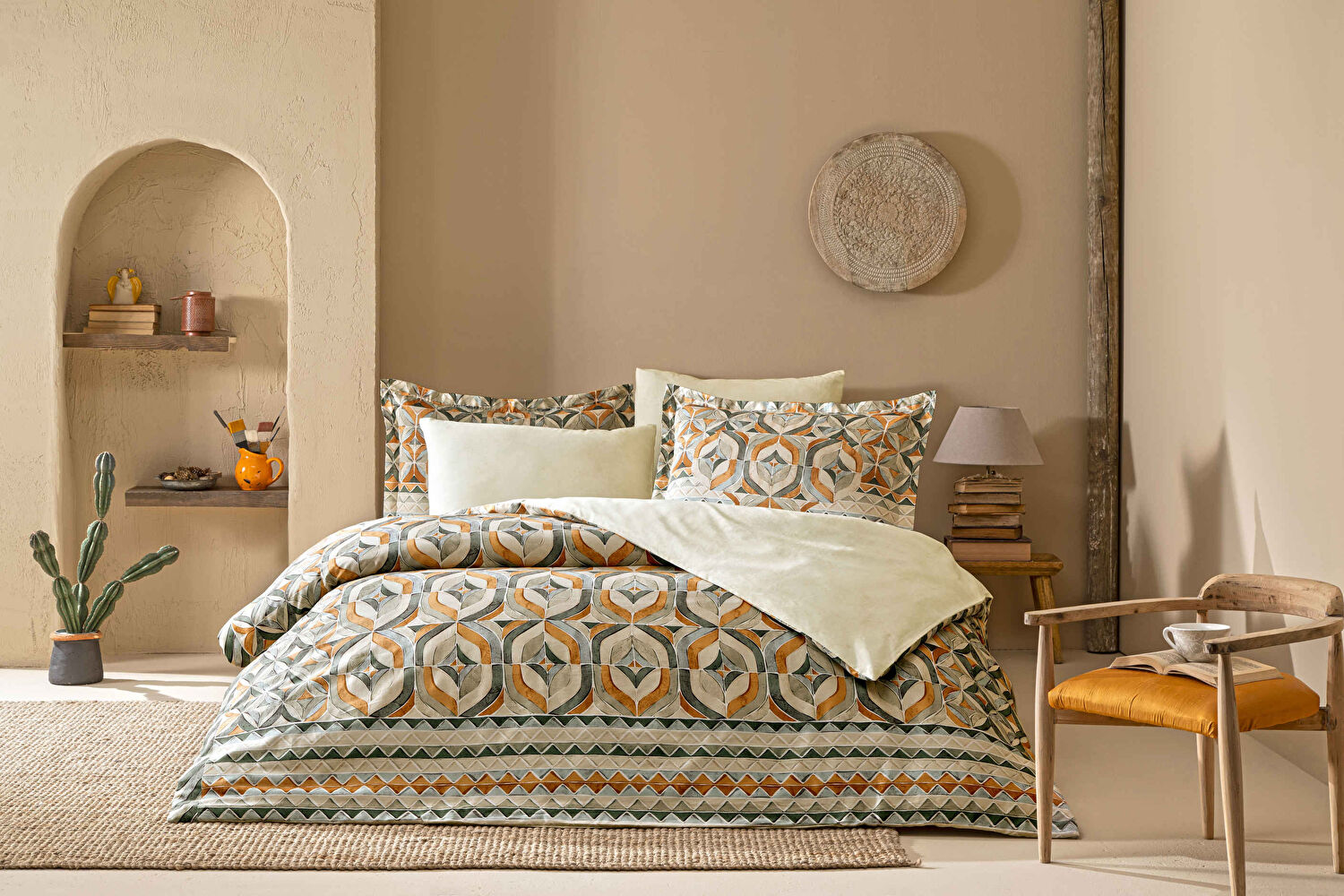 Linens Fresnel Pamuk Saten King Nevresim Takımı Turuncu