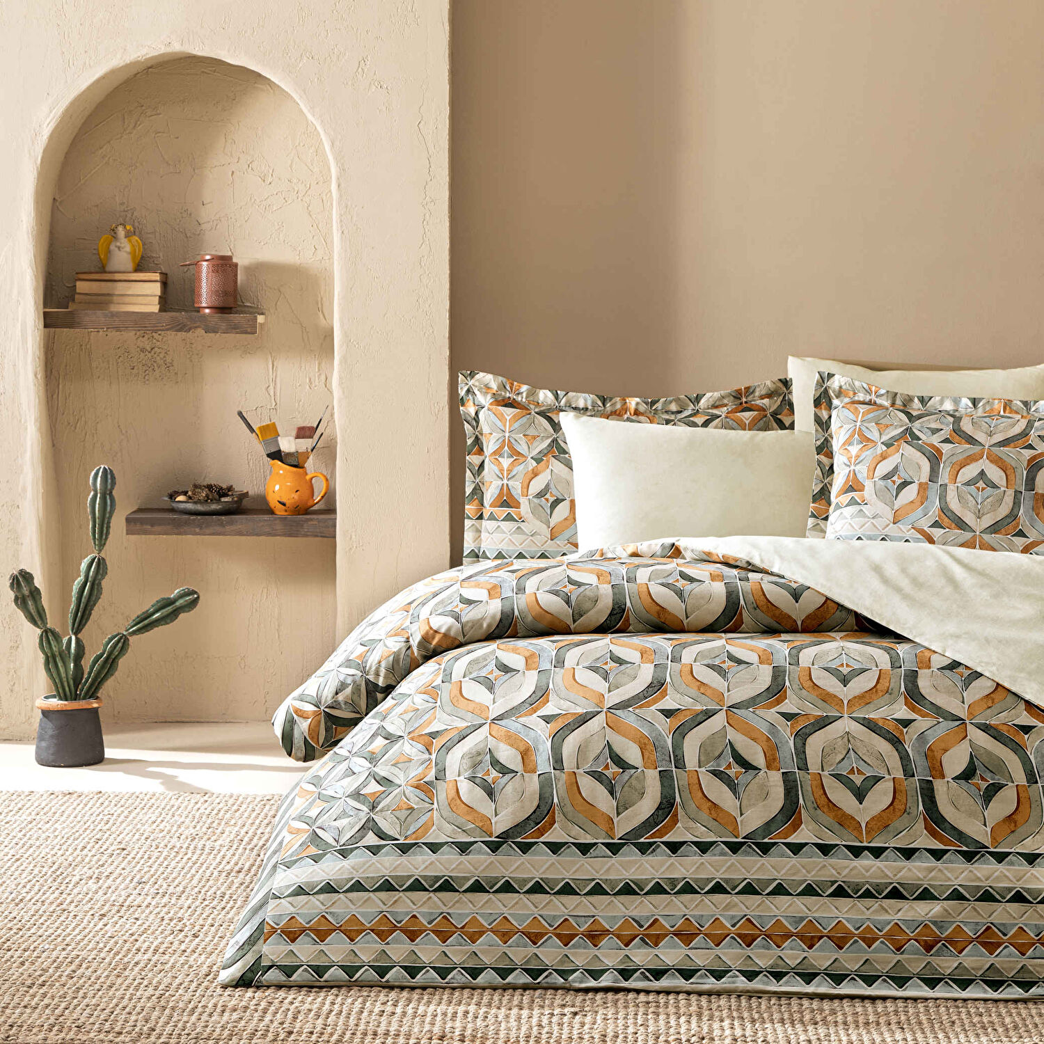 Linens Fresnel Pamuk Saten King Nevresim Takımı Turuncu