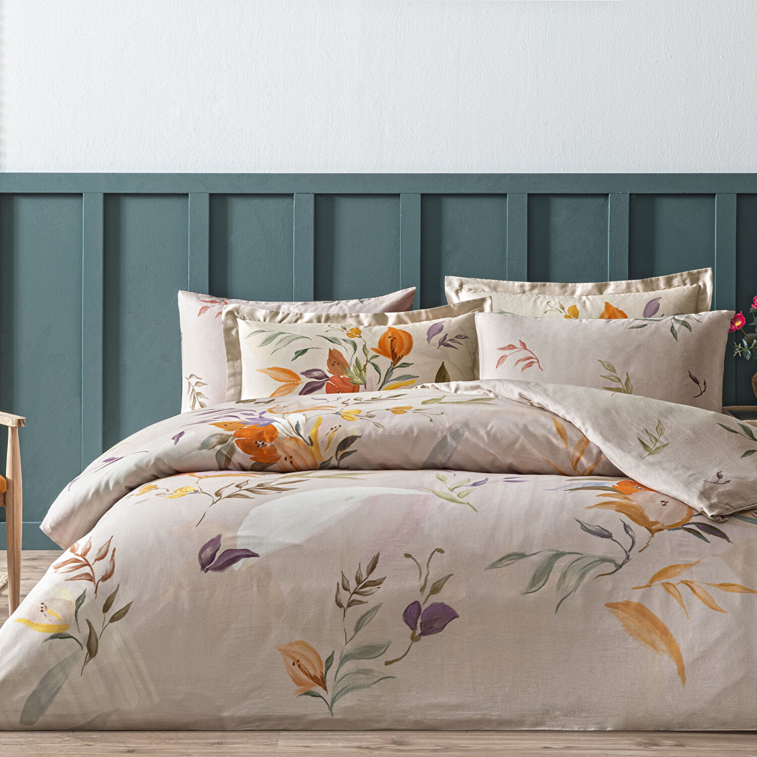 Linens Leina Pamuk Saten King Nevresim Takımı Bej