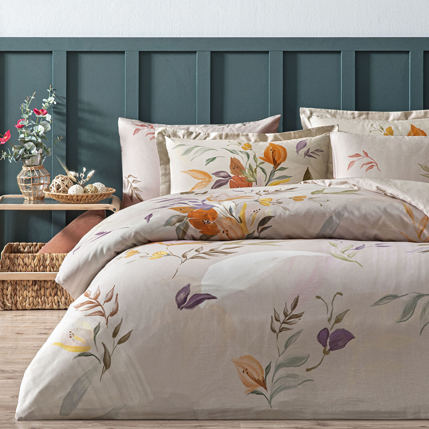 Linens Leina Pamuk Saten King Nevresim Takımı Bej