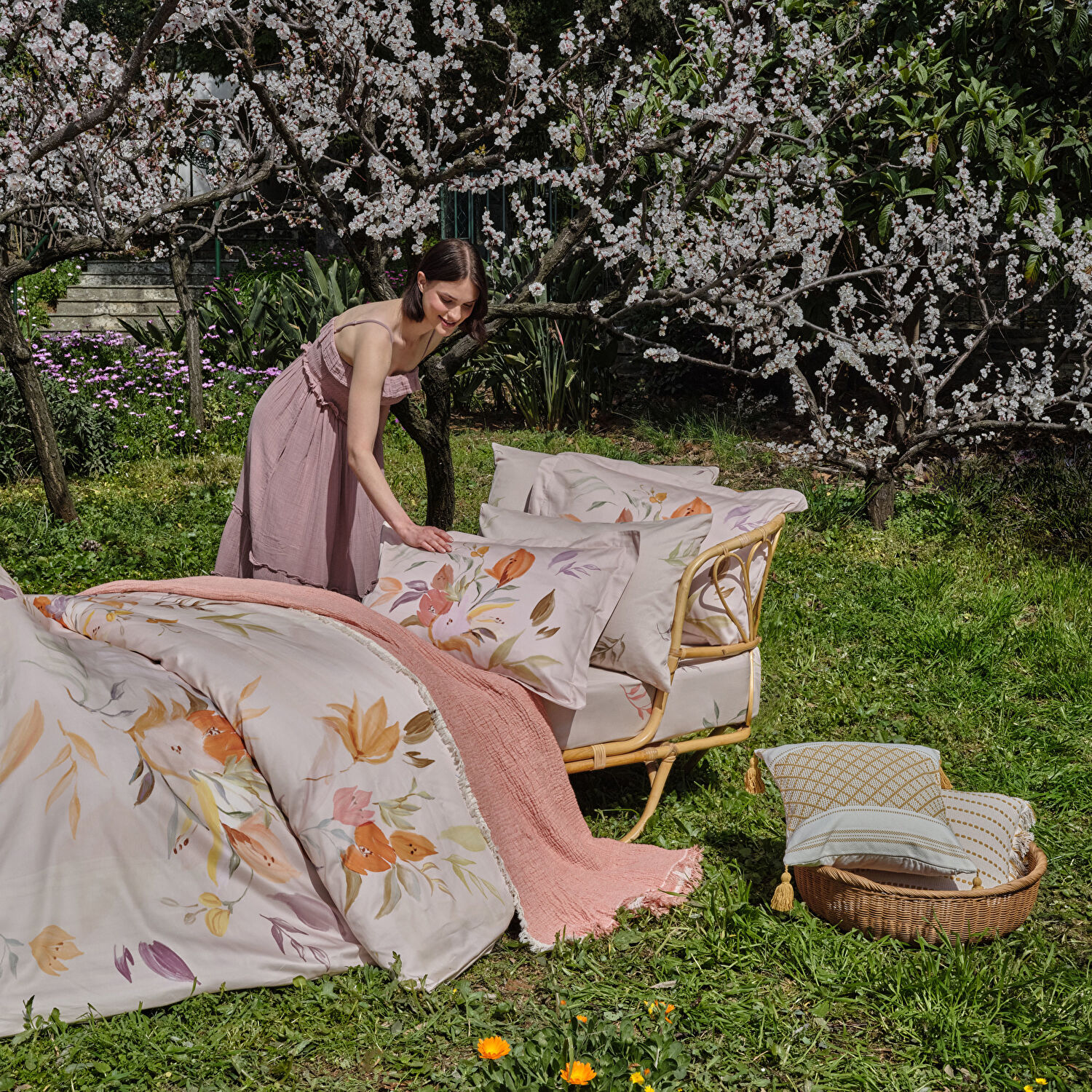 Linens Leina Pamuk Saten King Nevresim Takımı Bej