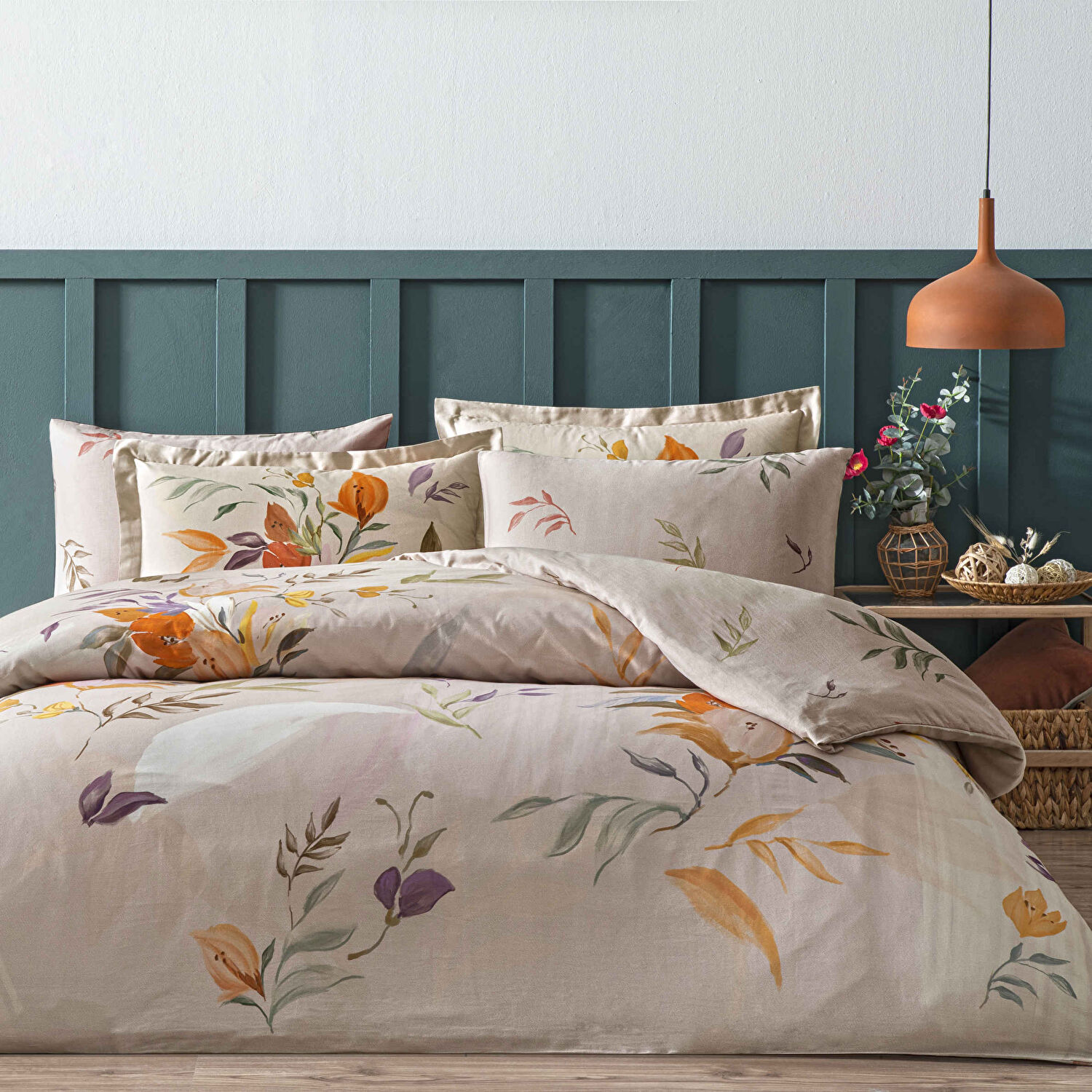 Linens Leina Pamuk Saten King Nevresim Takımı Bej