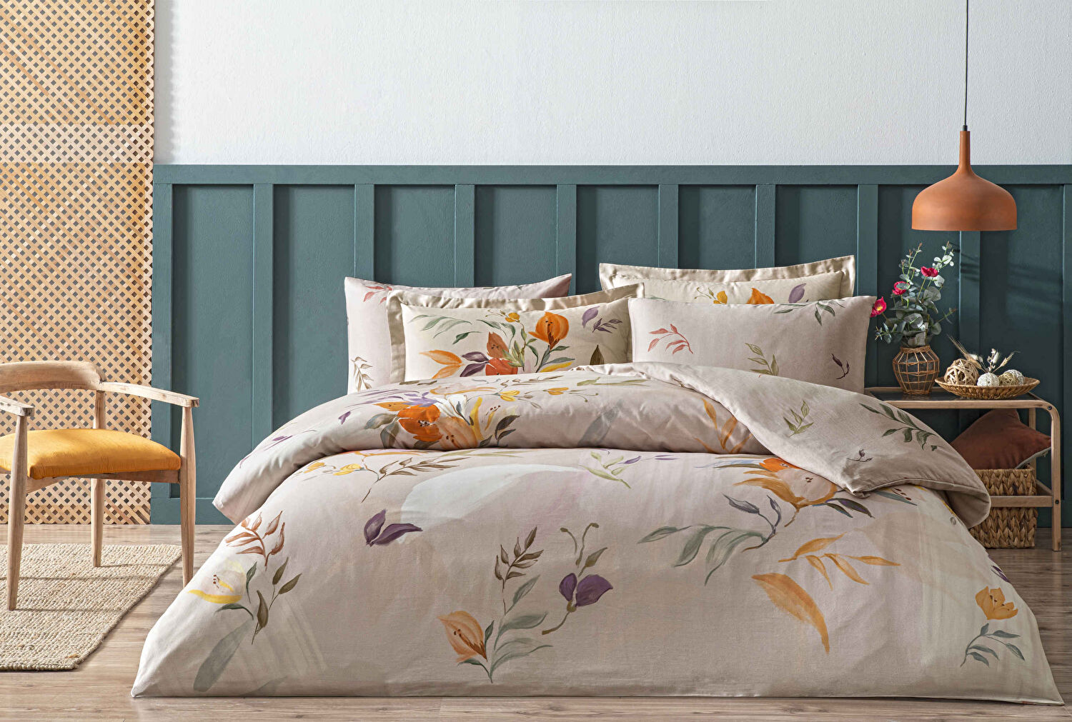 Linens Leina Pamuk Saten King Nevresim Takımı Bej