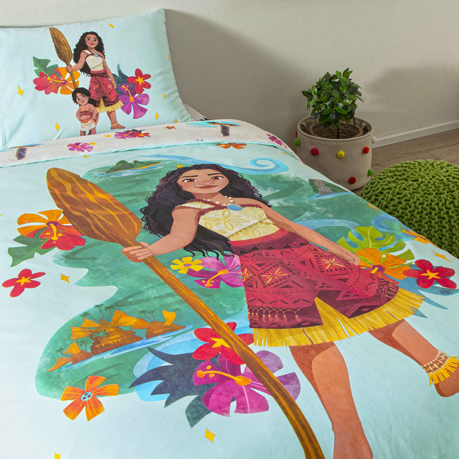 Taç Lisanslı Disney Moana Tek Kişilik Pamuk Nevresim Takımı