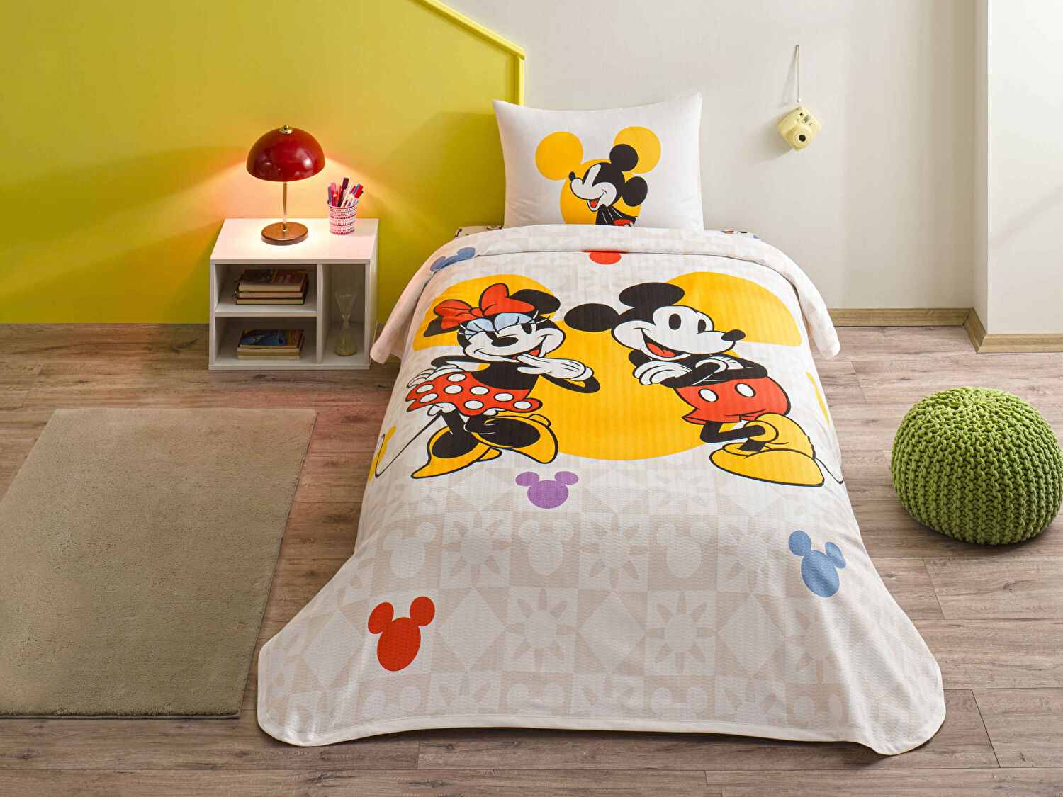 Taç Lisanslı Disney Minnie&Mickey BotanicTek Kişilik Pamuk Pike Takımı